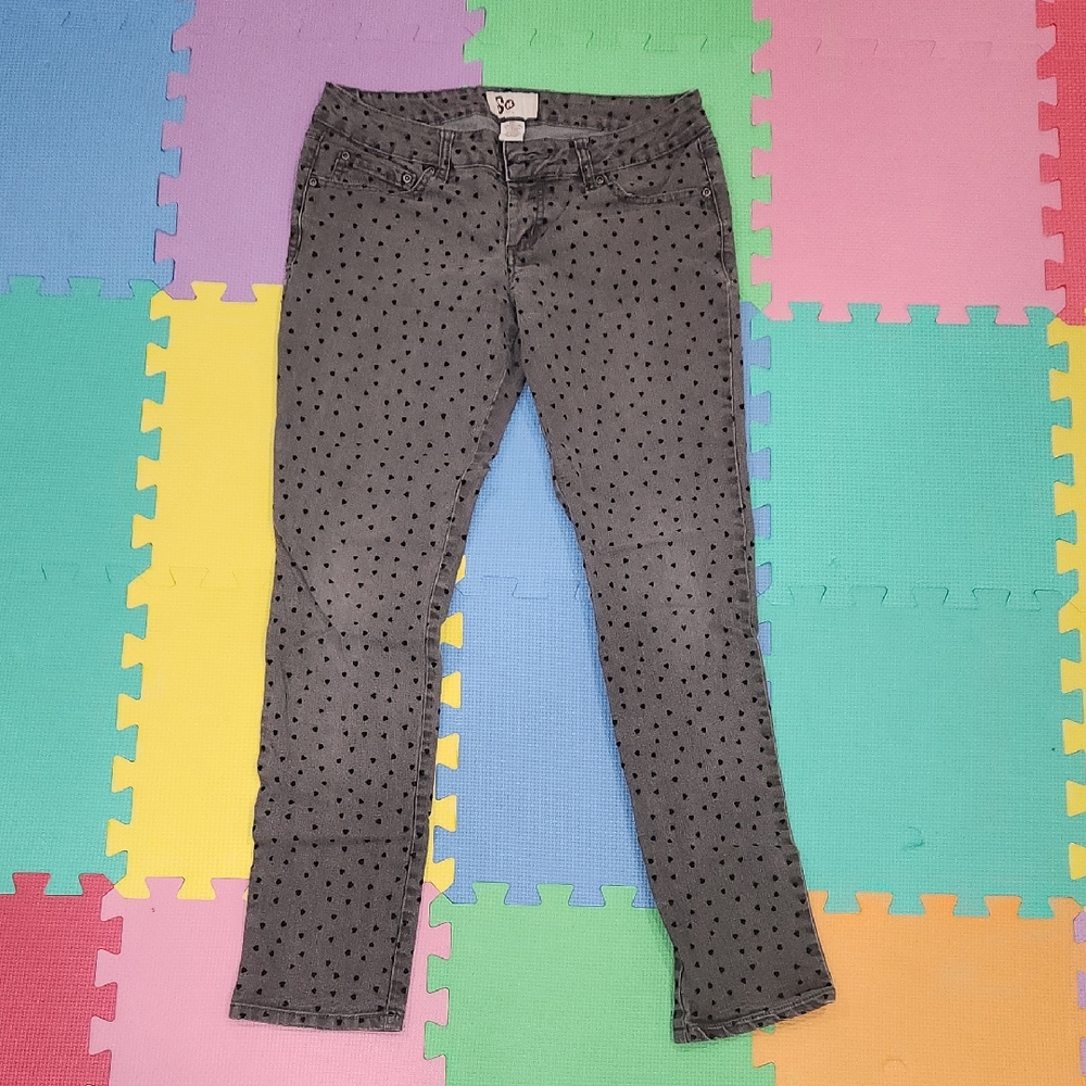 Gray Polka Dot Heart Jeans, Size 9, Low Rise Skinny